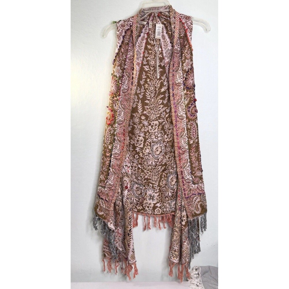 Soft Surroundings Womens Artsy Duster Long Fringe Embroidered Multicolor NWT #11